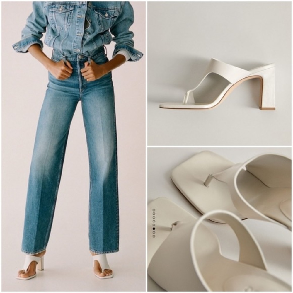 Mango Limited Edition Paula Asymmetric Leather Sandals Ivory